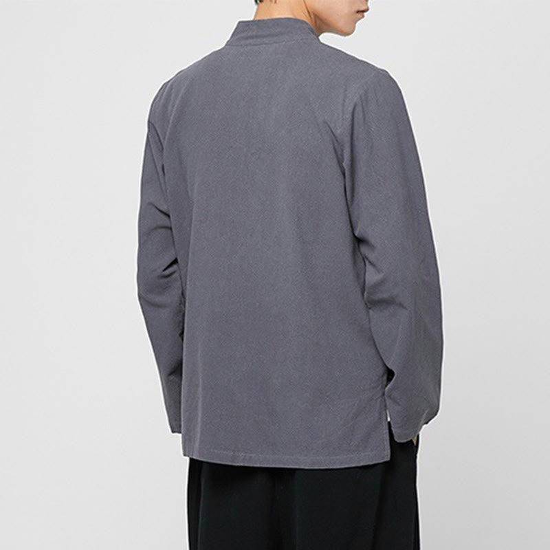Camicia da uomo in cotone a maniche lunghe con spacchi laterali, stile tang, con bottoni cinesi Buddha Stones - image 6