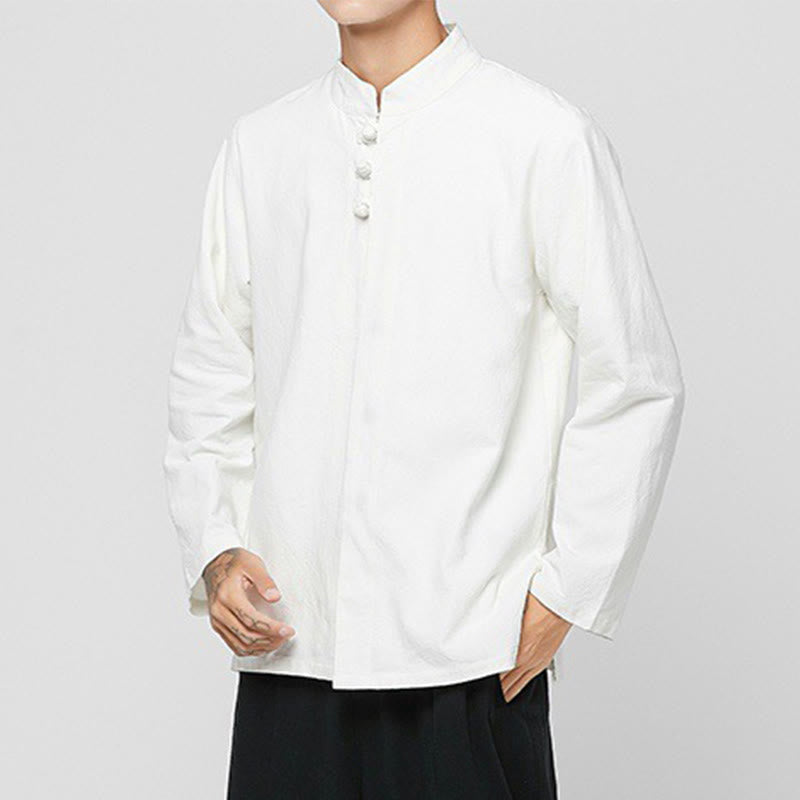 Camicia da uomo in cotone a maniche lunghe con spacchi laterali, stile tang, con bottoni cinesi Buddha Stones - image 22