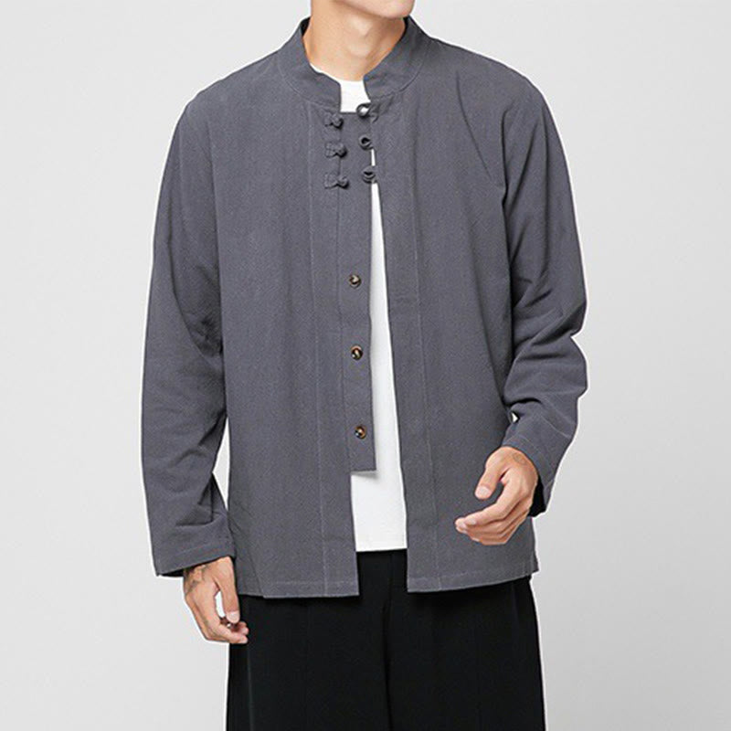 Camicia da uomo in cotone a maniche lunghe con spacchi laterali, stile tang, con bottoni cinesi Buddha Stones - image 5