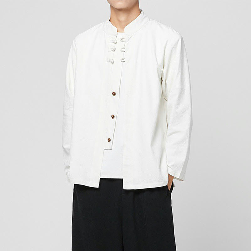 Camicia da uomo in cotone a maniche lunghe con spacchi laterali, stile tang, con bottoni cinesi Buddha Stones - image 21
