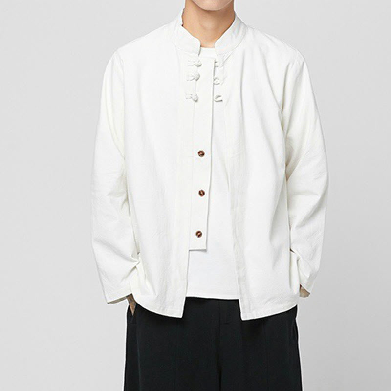 Camicia da uomo in cotone a maniche lunghe con spacchi laterali, stile tang, con bottoni cinesi Buddha Stones - image 24