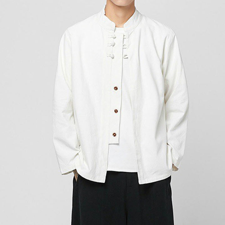 Camicia da uomo in cotone a maniche lunghe con spacchi laterali, stile tang, con bottoni cinesi Buddha Stones - image 24