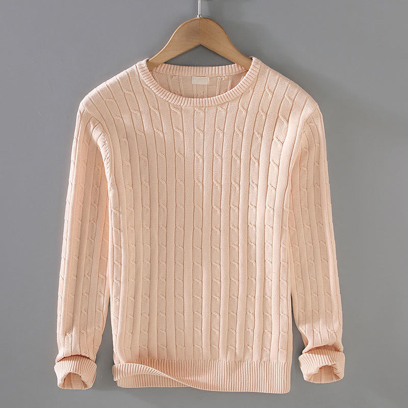 Maglione da uomo in puro cotone con scollo rotondo e maniche lunghe, motivo a trecce Buddha Stones - Mocassino - US/UK/AU42, EU52 (3XL) - image 2