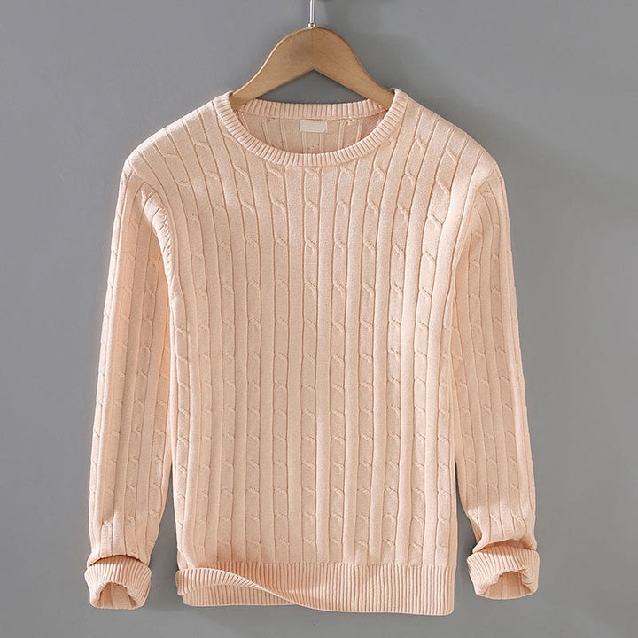 Maglione da uomo in puro cotone con scollo rotondo e maniche lunghe, motivo a trecce Buddha Stones - Mocassino - US/UK/AU42, EU52 (3XL) - image 2