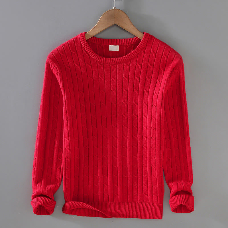 Maglione da uomo in puro cotone con scollo rotondo e maniche lunghe, motivo a trecce Buddha Stones - Rosso - US/UK/AU42, EU52 (3XL) - image 1