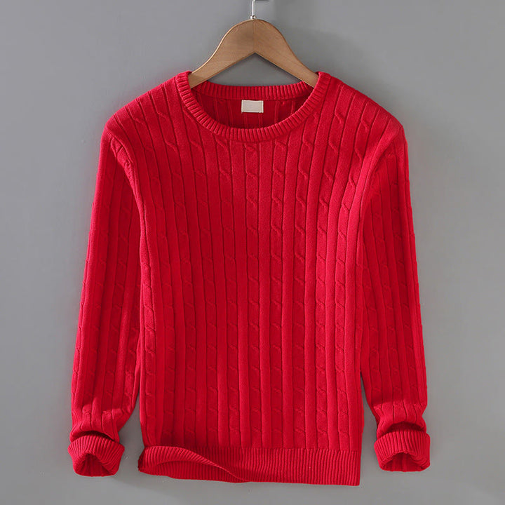 Maglione da uomo in puro cotone con scollo rotondo e maniche lunghe, motivo a trecce Buddha Stones - Rosso - US/UK/AU42, EU52 (3XL) - image 1
