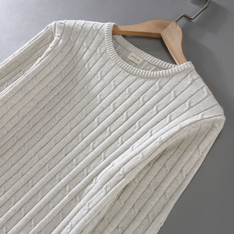 Maglione da uomo in puro cotone con scollo rotondo e maniche lunghe, motivo a trecce Buddha Stones - image 7