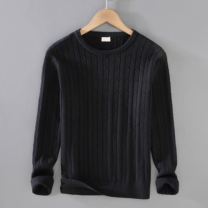 Maglione da uomo in puro cotone con scollo rotondo e maniche lunghe, motivo a trecce Buddha Stones - Nero - US/UK/AU42, EU52 (3XL) - image 0
