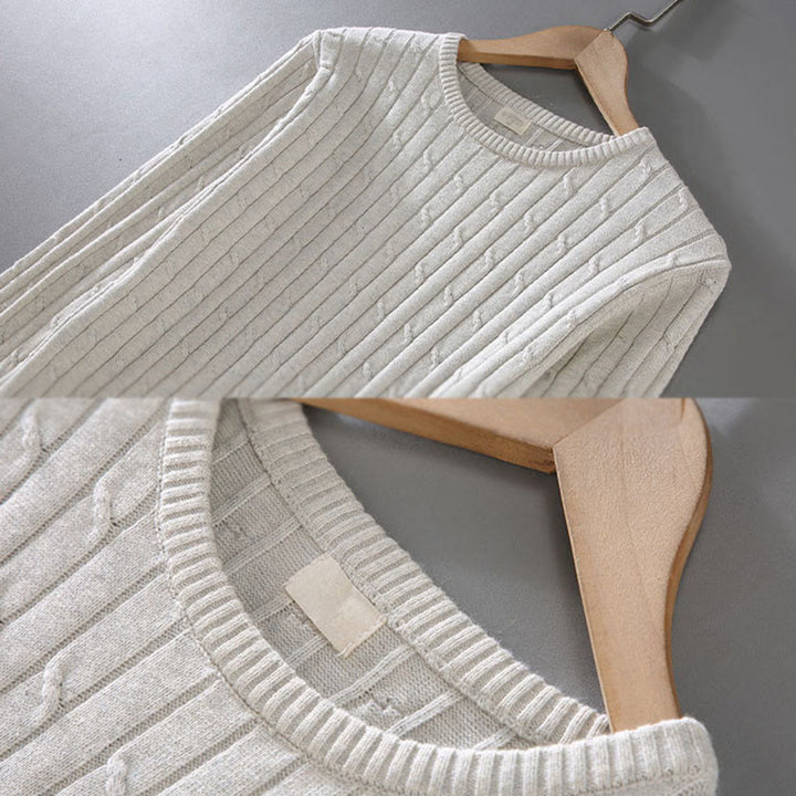 Maglione da uomo in puro cotone con scollo rotondo e maniche lunghe, motivo a trecce Buddha Stones - image 8