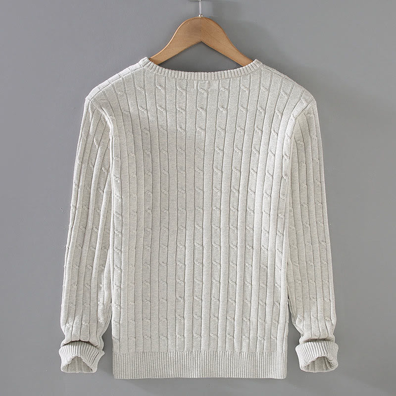 Maglione da uomo in puro cotone con scollo rotondo e maniche lunghe, motivo a trecce Buddha Stones - image 6