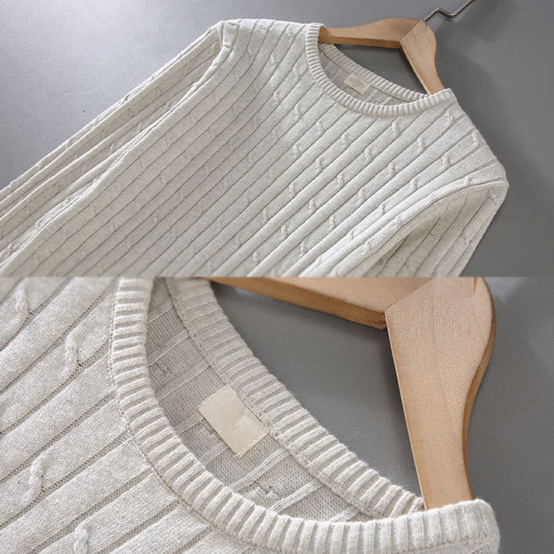 Maglione da uomo in puro cotone con scollo rotondo e maniche lunghe, motivo a trecce Buddha Stones - image 8