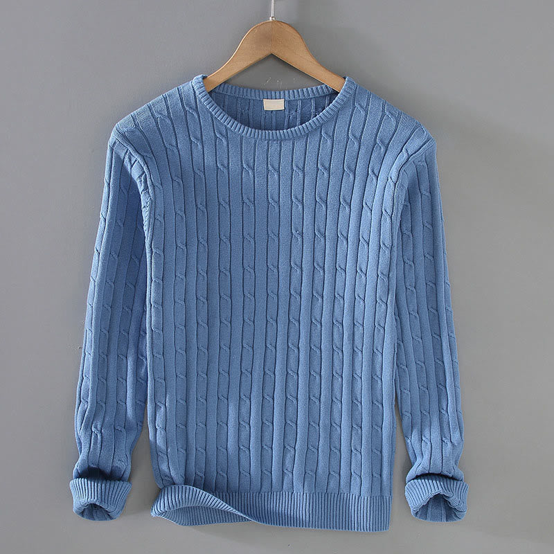 Maglione da uomo in puro cotone con scollo rotondo e maniche lunghe, motivo a trecce Buddha Stones - FiordalisoBlu - US/UK/AU42, EU52 (3XL) - image 4