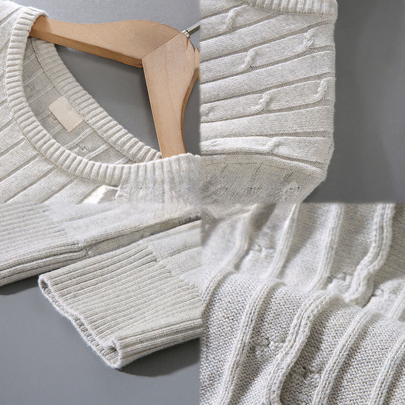 Maglione da uomo in puro cotone con scollo rotondo e maniche lunghe, motivo a trecce Buddha Stones - image 12