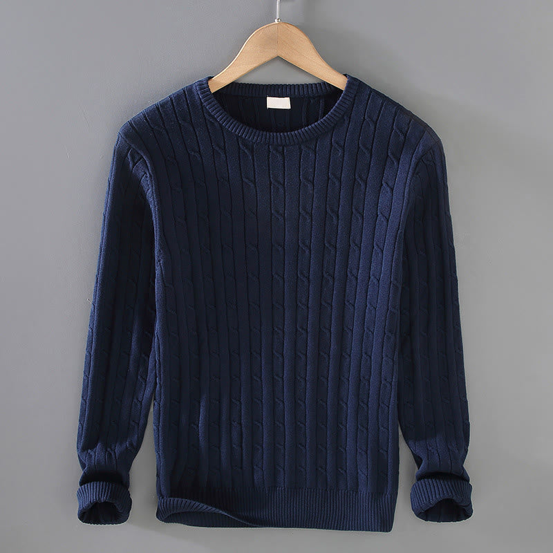 Maglione da uomo in puro cotone con scollo rotondo e maniche lunghe, motivo a trecce Buddha Stones - Blu notte - US/UK/AU42, EU52 (3XL) - image 3