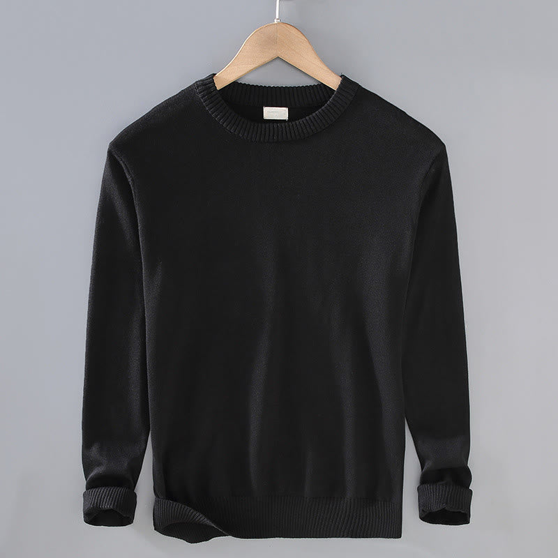 Maglione da uomo a maniche lunghe con scollo rotondo in puro cotone termico con motivo a coste Buddha Stones - Nero - US/UK/AU42, EU52 (3XL) - image 1
