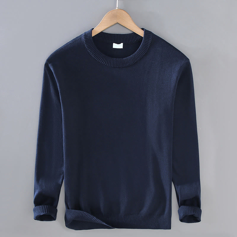 Maglione da uomo a maniche lunghe con scollo rotondo in puro cotone termico con motivo a coste Buddha Stones - Blu notte - US/UK/AU42, EU52 (3XL) - image 0