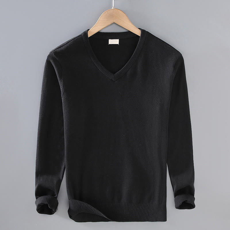 Maglione da uomo a maniche lunghe in cotone con scollo a V, tinta unita e design semplice, motivo Buddha Stones - Nero - US/UK/AU42, EU52 (3XL) - image 9