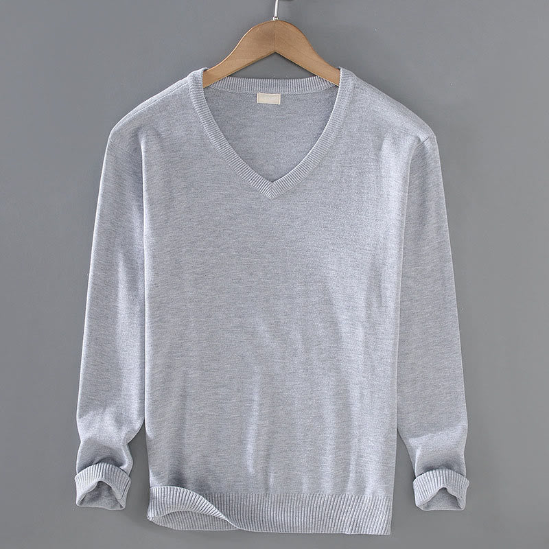 Maglione da uomo a maniche lunghe in cotone con scollo a V, tinta unita e design semplice, motivo Buddha Stones - Gainsboro - US/UK/AU42, EU52 (3XL) - image 0