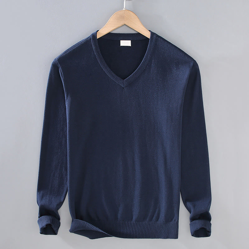 Maglione da uomo a maniche lunghe in cotone con scollo a V, tinta unita e design semplice, motivo Buddha Stones - Blu notte - US/UK/AU42, EU52 (3XL) - image 10