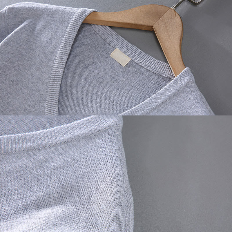 Maglione da uomo a maniche lunghe in cotone con scollo a V, tinta unita e design semplice, motivo Buddha Stones - image 4