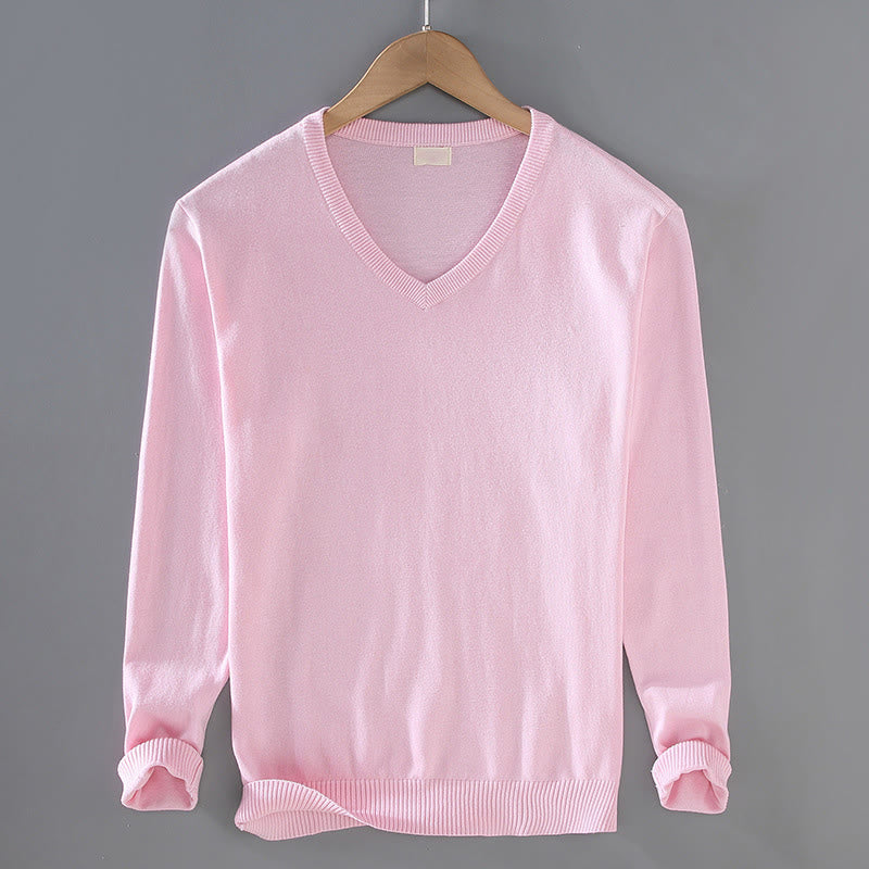 Maglione da uomo a maniche lunghe in cotone con scollo a V, tinta unita e design semplice, motivo Buddha Stones - Rosa - US/UK/AU42, EU52 (3XL) - image 11