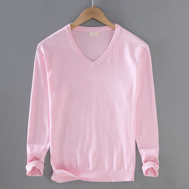 Maglione da uomo a maniche lunghe in cotone con scollo a V, tinta unita e design semplice, motivo Buddha Stones - Rosa - US/UK/AU42, EU52 (3XL) - image 11