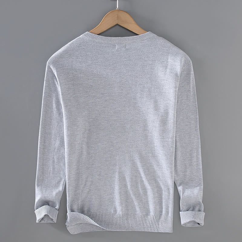 Maglione da uomo a maniche lunghe in cotone con scollo a V, tinta unita e design semplice, motivo Buddha Stones - image 1