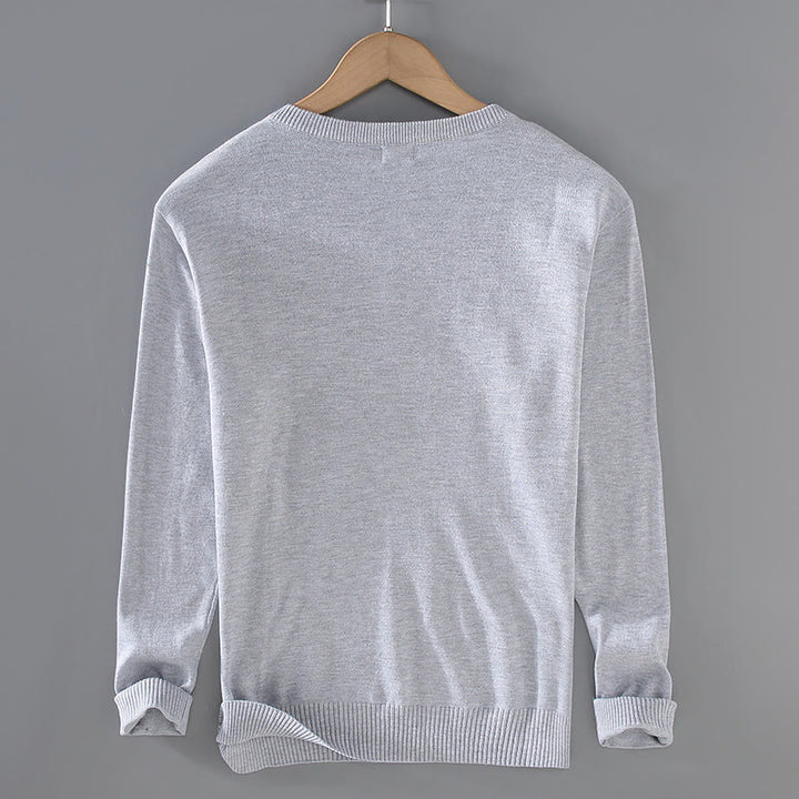 Maglione da uomo a maniche lunghe in cotone con scollo a V, tinta unita e design semplice, motivo Buddha Stones - image 1