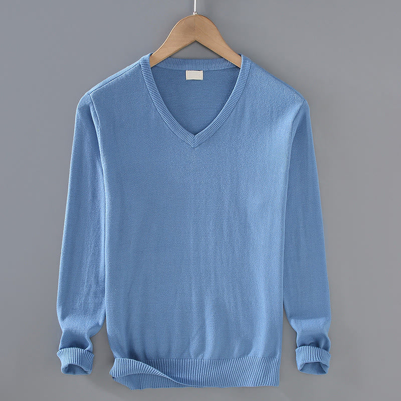 Maglione da uomo a maniche lunghe in cotone con scollo a V, tinta unita e design semplice, motivo Buddha Stones - FiordalisoBlu - US/UK/AU42, EU52 (3XL) - image 12