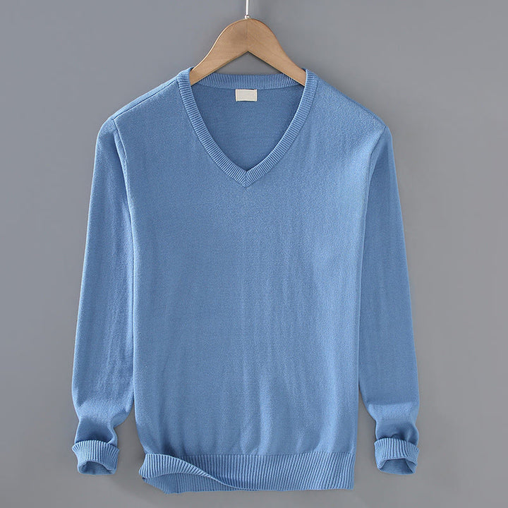 Maglione da uomo a maniche lunghe in cotone con scollo a V, tinta unita e design semplice, motivo Buddha Stones - FiordalisoBlu - US/UK/AU42, EU52 (3XL) - image 12