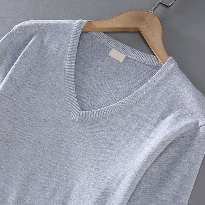 Maglione da uomo a maniche lunghe in cotone con scollo a V, tinta unita e design semplice, motivo Buddha Stones - image 2