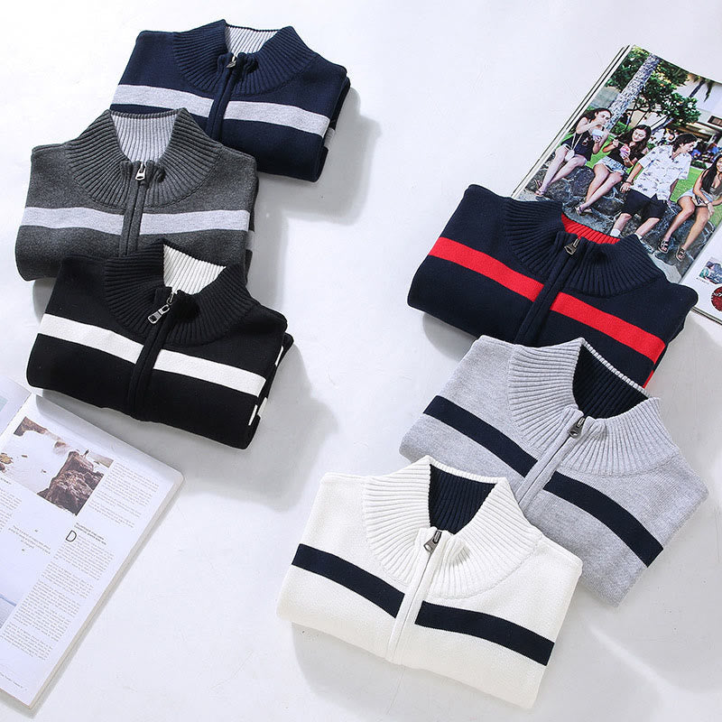 Maglione da uomo in cotone a maniche lunghe con cerniera a mezza lunghezza e strisce a contrasto di colore Buddha Stones - image 13