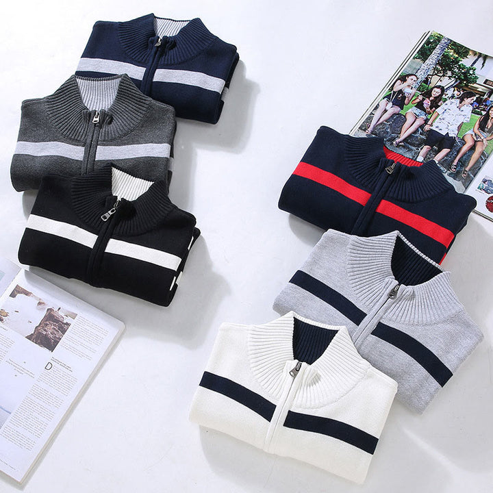 Maglione da uomo in cotone a maniche lunghe con cerniera a mezza lunghezza e strisce a contrasto di colore Buddha Stones - image 13