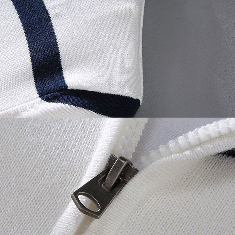 Maglione da uomo in cotone a maniche lunghe con cerniera a mezza lunghezza e strisce a contrasto di colore Buddha Stones - image 5