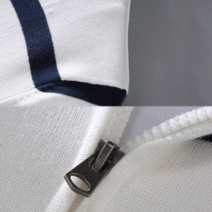 Maglione da uomo in cotone a maniche lunghe con cerniera a mezza lunghezza e strisce a contrasto di colore Buddha Stones - image 5