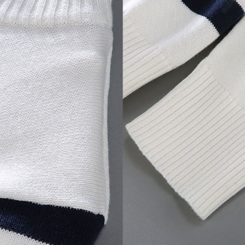 Maglione da uomo in cotone a maniche lunghe con cerniera a mezza lunghezza e strisce a contrasto di colore Buddha Stones - image 8