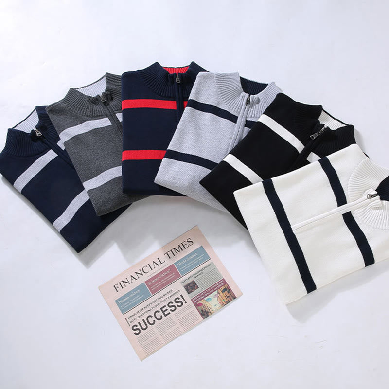 Maglione da uomo in cotone a maniche lunghe con cerniera a mezza lunghezza e strisce a contrasto di colore Buddha Stones - image 15