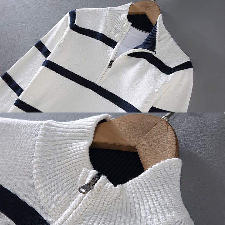 Maglione da uomo in cotone a maniche lunghe con cerniera a mezza lunghezza e strisce a contrasto di colore Buddha Stones - image 4