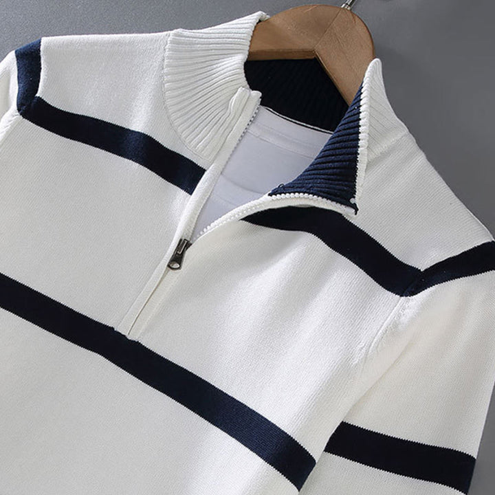 Maglione da uomo in cotone a maniche lunghe con cerniera a mezza lunghezza e strisce a contrasto di colore Buddha Stones - image 3