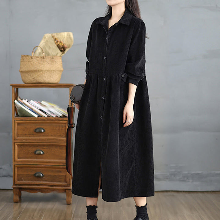Cappotto da donna in velluto a coste di cotone con tasche e bottoni semplici, a maniche lunghe, Buddha Stones - image 12