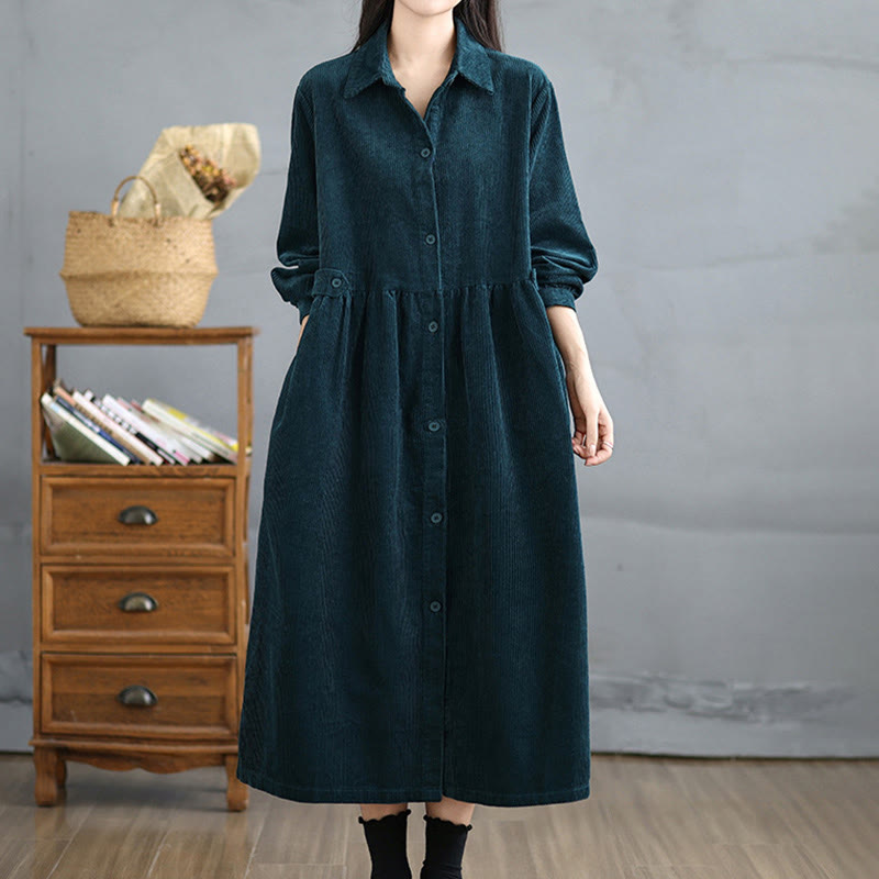 Cappotto da donna in velluto a coste di cotone con tasche e bottoni semplici, a maniche lunghe, Buddha Stones - image 28