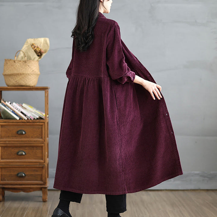 Cappotto da donna in velluto a coste di cotone con tasche e bottoni semplici, a maniche lunghe, Buddha Stones - image 22
