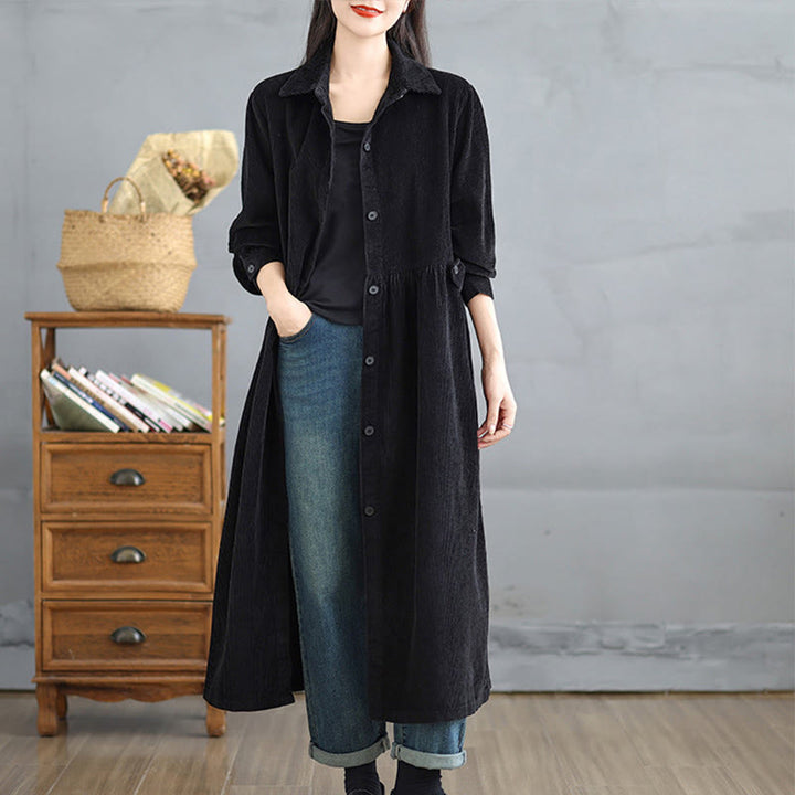 Cappotto da donna in velluto a coste di cotone con tasche e bottoni semplici, a maniche lunghe, Buddha Stones - Nero - US12, UK/AU16, EU44 (2XL) - image 10