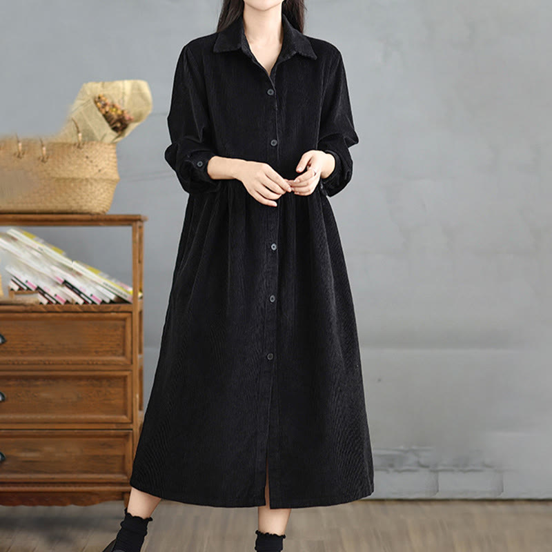 Cappotto da donna in velluto a coste di cotone con tasche e bottoni semplici, a maniche lunghe, Buddha Stones - image 15