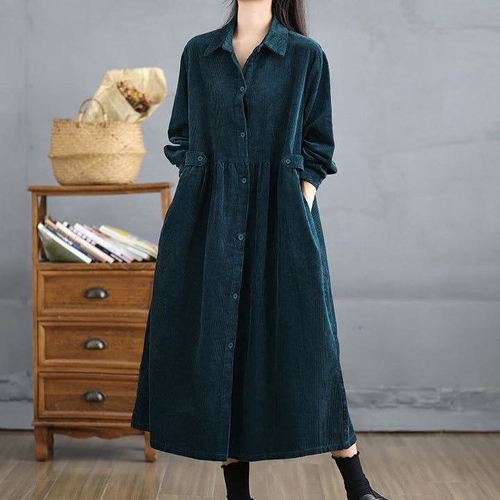 Cappotto da donna in velluto a coste di cotone con tasche e bottoni semplici, a maniche lunghe, Buddha Stones - Verde acqua - US12, UK/AU16, EU44 (2XL) - image 23