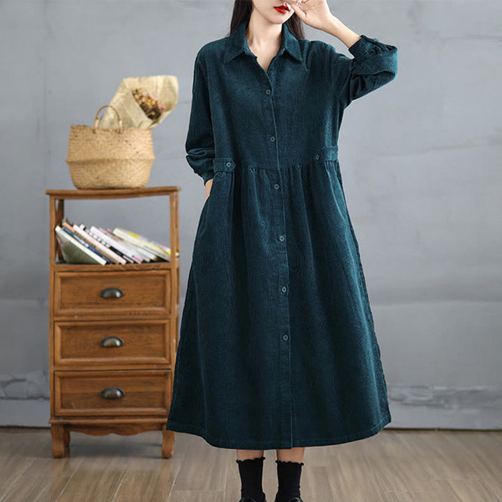 Cappotto da donna in velluto a coste di cotone con tasche e bottoni semplici, a maniche lunghe, Buddha Stones - image 25