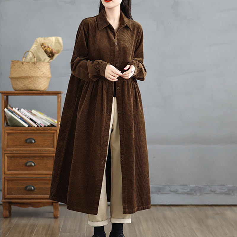 Cappotto da donna in velluto a coste di cotone con tasche e bottoni semplici, a maniche lunghe, Buddha Stones - image 2