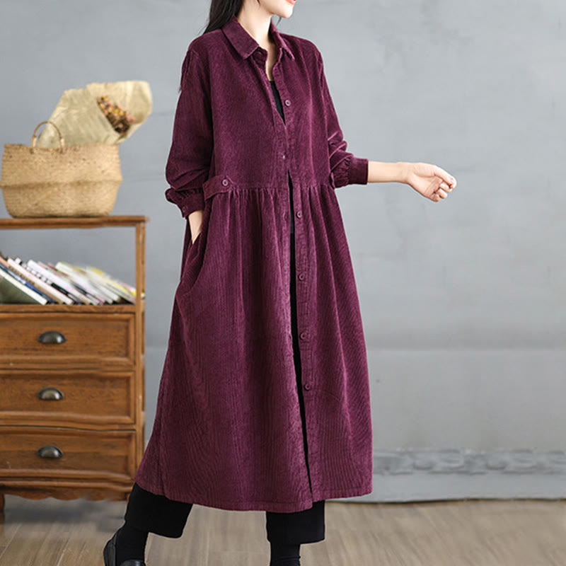 Cappotto da donna in velluto a coste di cotone con tasche e bottoni semplici, a maniche lunghe, Buddha Stones - image 19