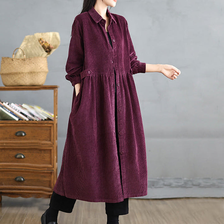 Cappotto da donna in velluto a coste di cotone con tasche e bottoni semplici, a maniche lunghe, Buddha Stones - image 19