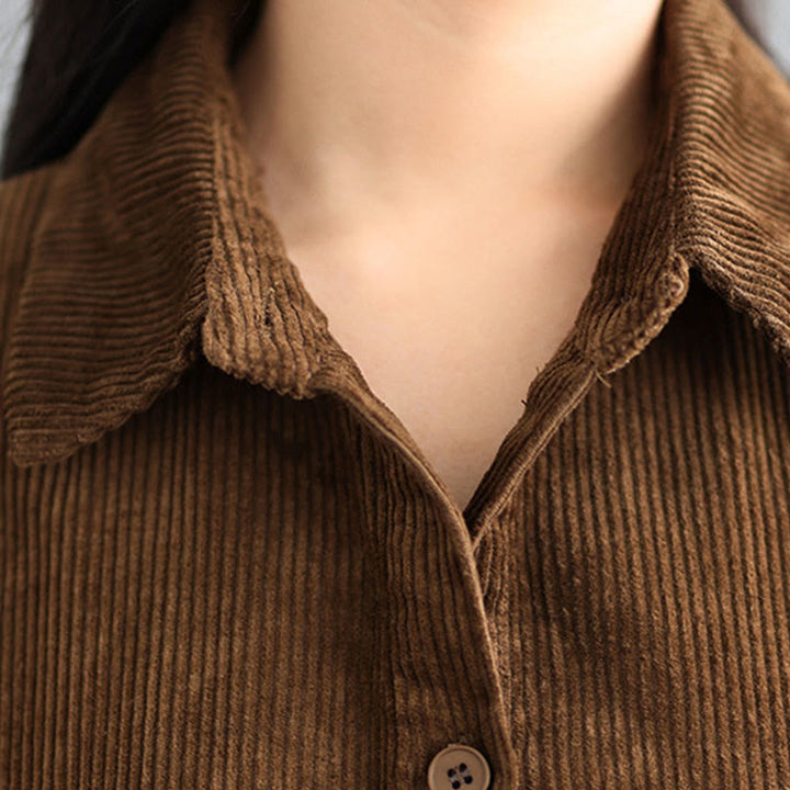 Cappotto da donna in velluto a coste di cotone con tasche e bottoni semplici, a maniche lunghe, Buddha Stones - image 6